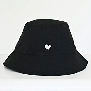 Kerri Rosenthal Women's Bucket Hat Heart In Black Cotton - O/S (MSRP $128)